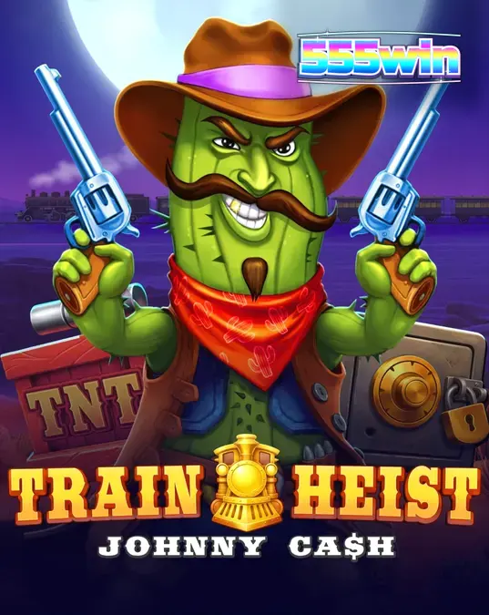 Giao diện trò chơi Train Heist Johnny Cash với biểu tượng cao bồi và các guồng quay đậm chất miền Tây.